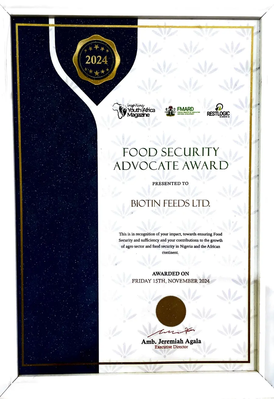 2024 Food Security Advocate Award presented to Biotin Feeds Ltd.